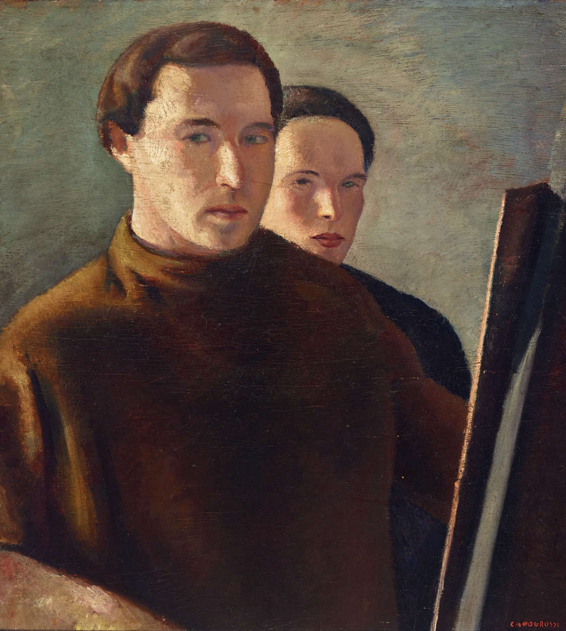 Giuseppe Capogrossi, Autoritratto con Emanuele Cavalli (1927 circa; olio su tavola, 55 x 52 cm; Collezione privata) Giuseppe Capogrossi, Autoritratto con Emanuele Cavalli (1927 circa; olio su tavola, 55 x 52 cm; Collezione privata)