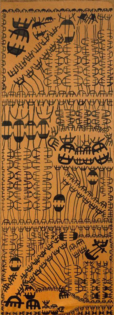 Giuseppe Capogrossi, Superficie 608 (1951; marouflage a tempera su carta applicata su tela, 238 x 87 cm; Collezione privata) Giuseppe Capogrossi, Superficie 608 (1951; marouflage a tempera su carta applicata su tela, 238 x 87 cm; Collezione privata)