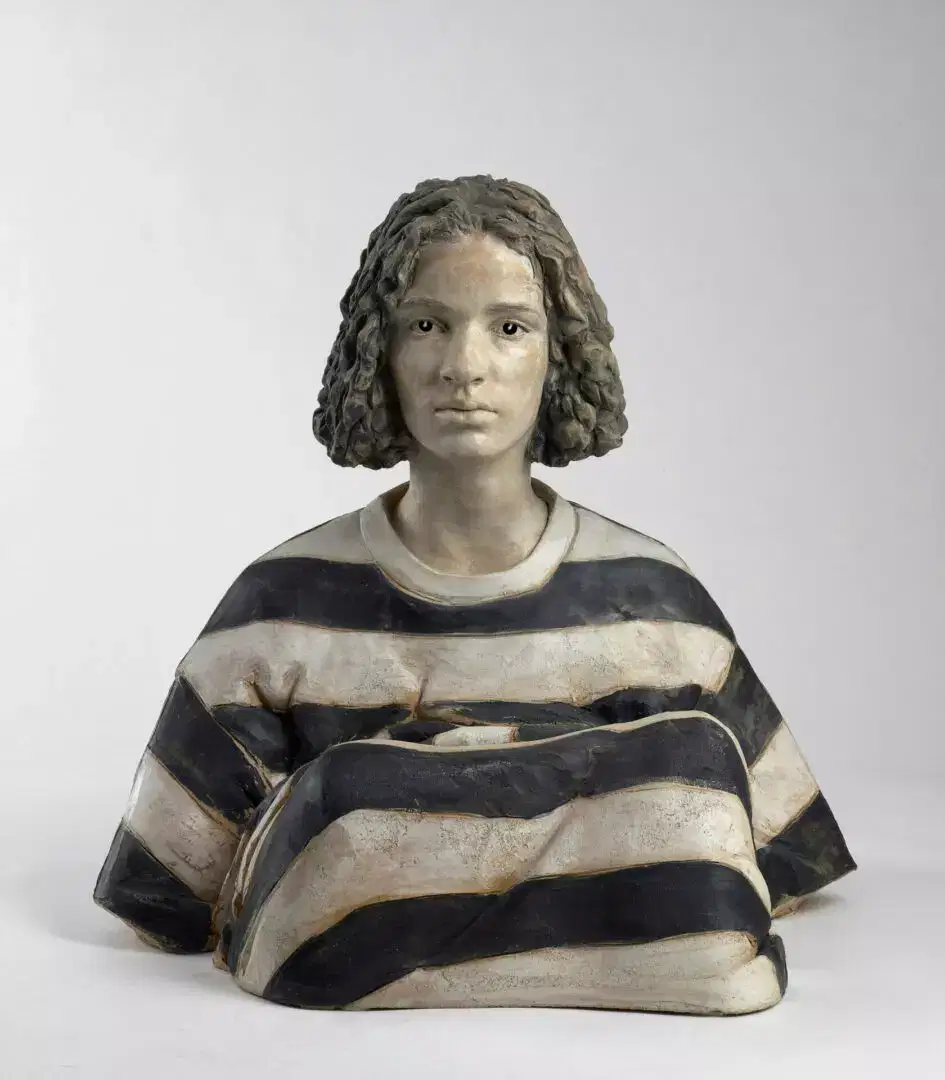 Giuseppe Bergomi, Ilaria with striped dress (1998; polychrome terracotta) Giuseppe Bergomi, Ilaria with striped dress (1998; polychrome terracotta)