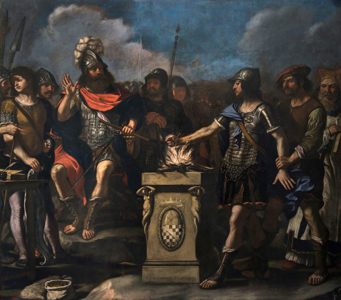 Giovanni Francesco Barbieri, detto Il Guercino, Eroismo di Muzio Scevola davanti al re etrusco Lars Porsenna (olio su tela, 247 x 280 cm). Presentato da: DYS 44 Lampronti Gallery Giovanni Francesco Barbieri, detto Il Guercino, Eroismo di Muzio Scevola davanti al re etrusco Lars Porsenna (olio su tela, 247 x 280 cm). Presentato da: DYS 44 Lampronti Gallery