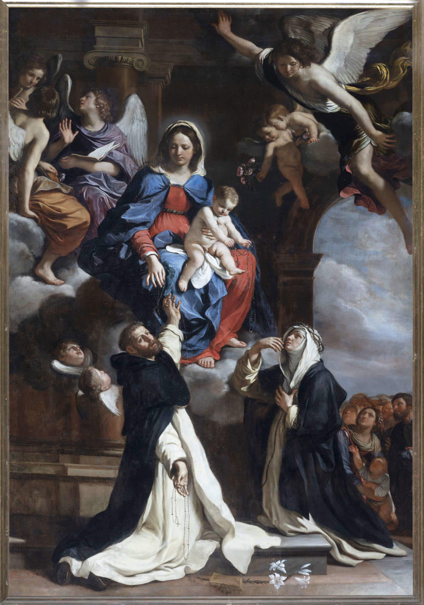 Guercino, Rosenkranzmadonna mit dem heiligen Dominikus und der heiligen Katharina von Siena (1637; Öl auf Leinwand, 378 x 255 cm; Turin, Kirche San Domenico). Eigentum des vom Innenministerium verwalteten Fondo Edifici di Culto Chiesa San Domenico / Foto: Giorgio Olivero Guercino, Rosenkranzmadonna mit dem heiligen Dominikus und der heiligen Katharina von Siena (1637; Öl auf Leinwand, 378 x 255 cm; Turin, Kirche San Domenico). Eigentum des vom Innenministerium verwalteten Fondo Edifici di Culto Chiesa San Domenico / Foto: Giorgio Olivero