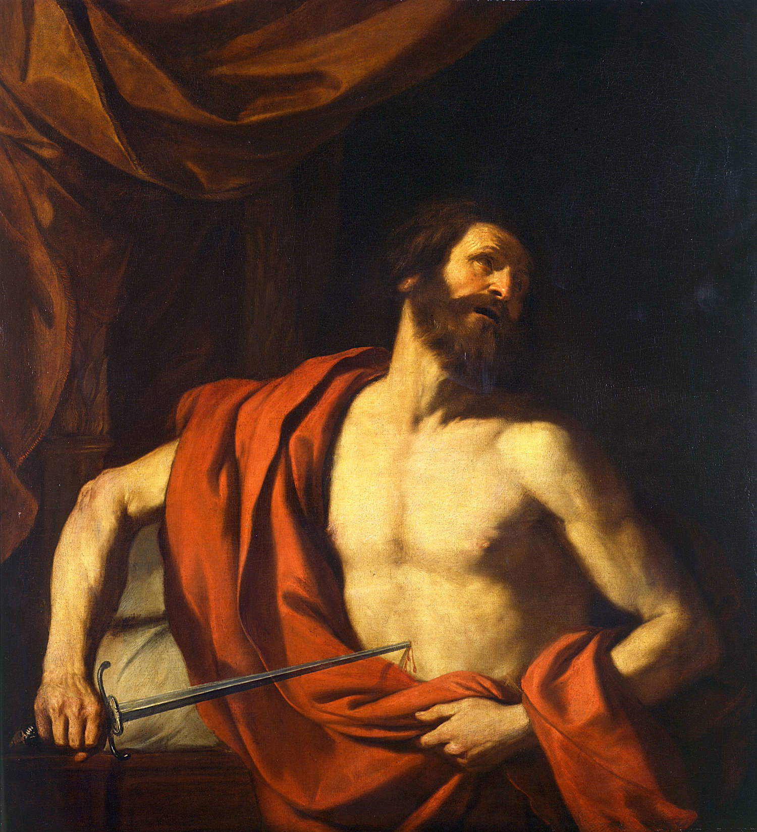 Guercino, Selbstmord des Cato (1641; Öl auf Leinwand, 118 x 107 cm; Genua, Musei di Strada Nuova - Palazzo Rosso) © Musei di Strada Nuova Guercino, Selbstmord des Cato (1641; Öl auf Leinwand, 118 x 107 cm; Genua, Musei di Strada Nuova - Palazzo Rosso) © Musei di Strada Nuova
