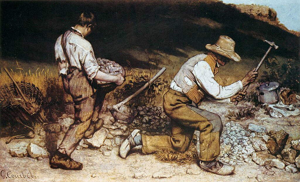 Gustave Courbet, Les casseurs de pierre (1849 ; huile sur toile ; détruite pendant la Seconde Guerre mondiale) Gustave Courbet, Les casseurs de pierre (1849 ; huile sur toile ; détruite pendant la Seconde Guerre mondiale)