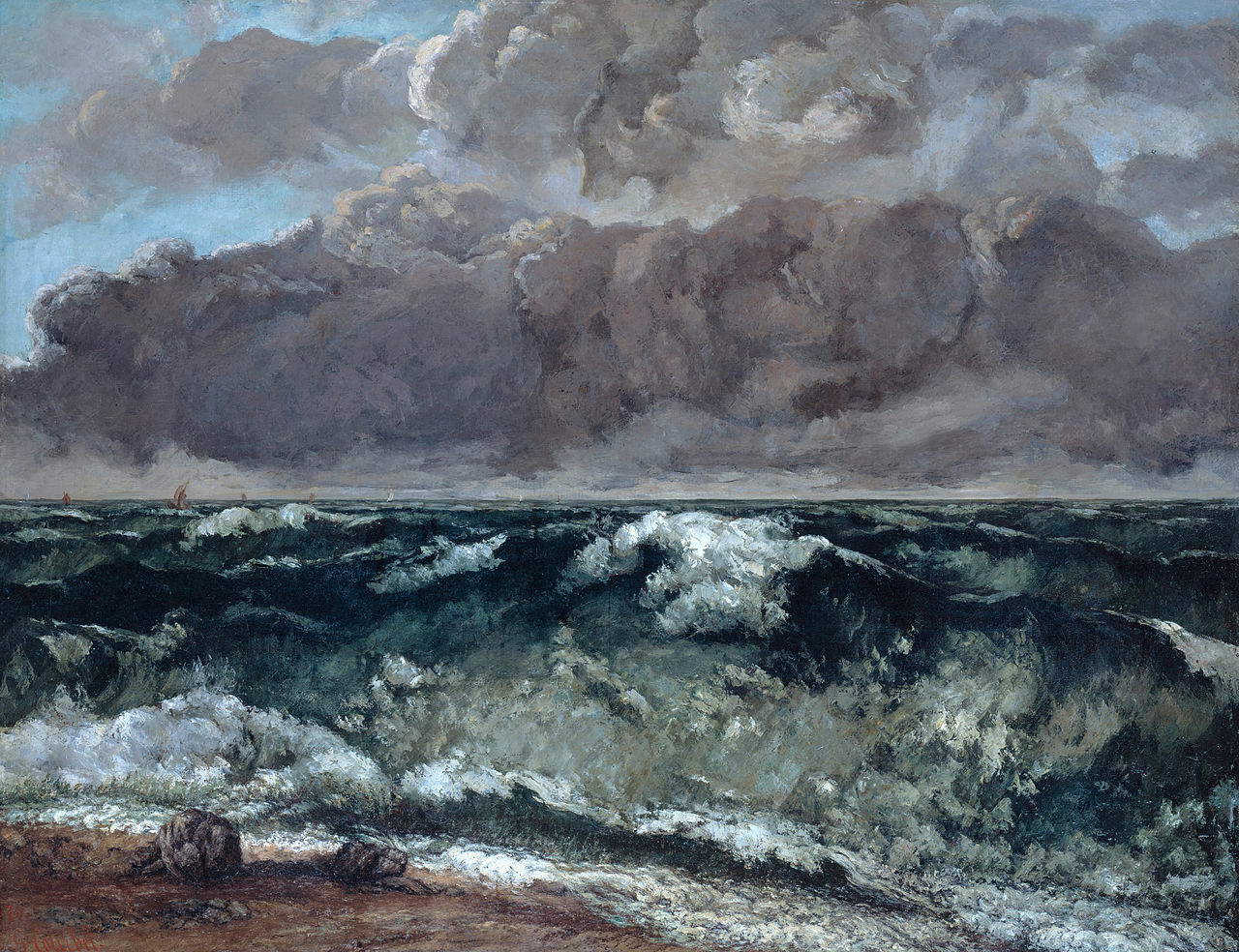 Gustave Courbet, La vague (1869 ; huile sur toile, 66 x 90 cm ; Lyon, Musée des Beaux-Arts) Gustave Courbet, La vague (1869 ; huile sur toile, 66 x 90 cm ; Lyon, Musée des Beaux-Arts)