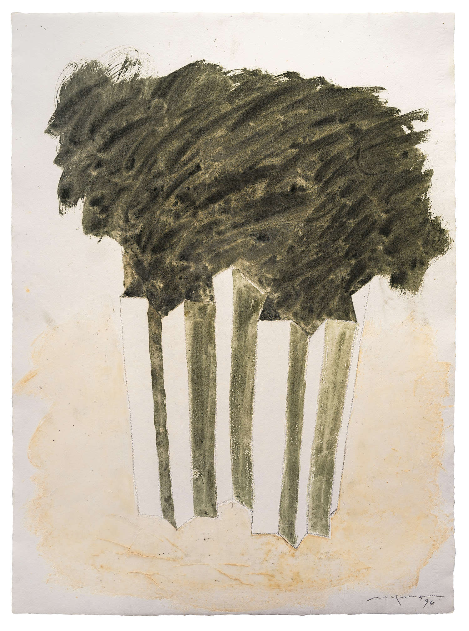 Hidetoshi Nagasawa, Dessin (1994 ; crayon, cire et polysulfure de potassium sur papier, 76,5 x 56 cm). Photo : Ilaria Maiorino