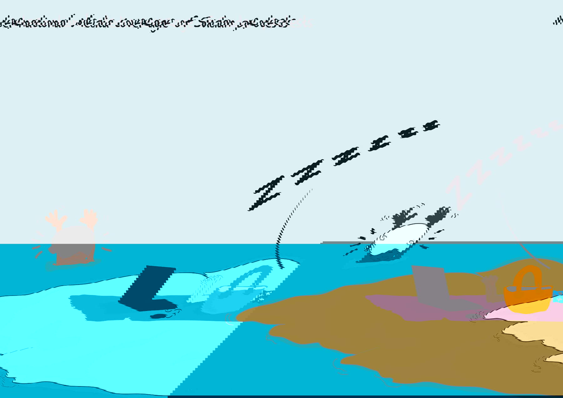 Khalid Albaih, Berichterstattung über die Proteste im Sudan (2008; digitale Zeichnung) Khalid Albaih, Berichterstattung über die Proteste im Sudan (2008; digitale Zeichnung)