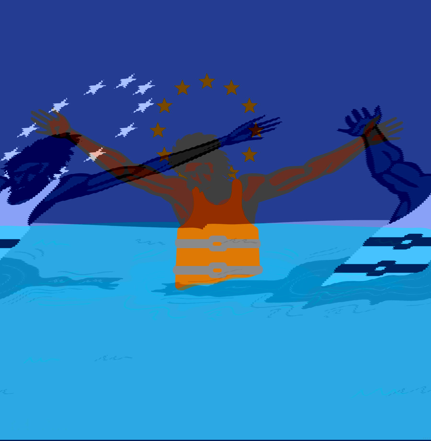 Khalid Albaih, EU Jesus (2015; digitale Zeichnung) Khalid Albaih, EU Jesus (2015; digitale Zeichnung)