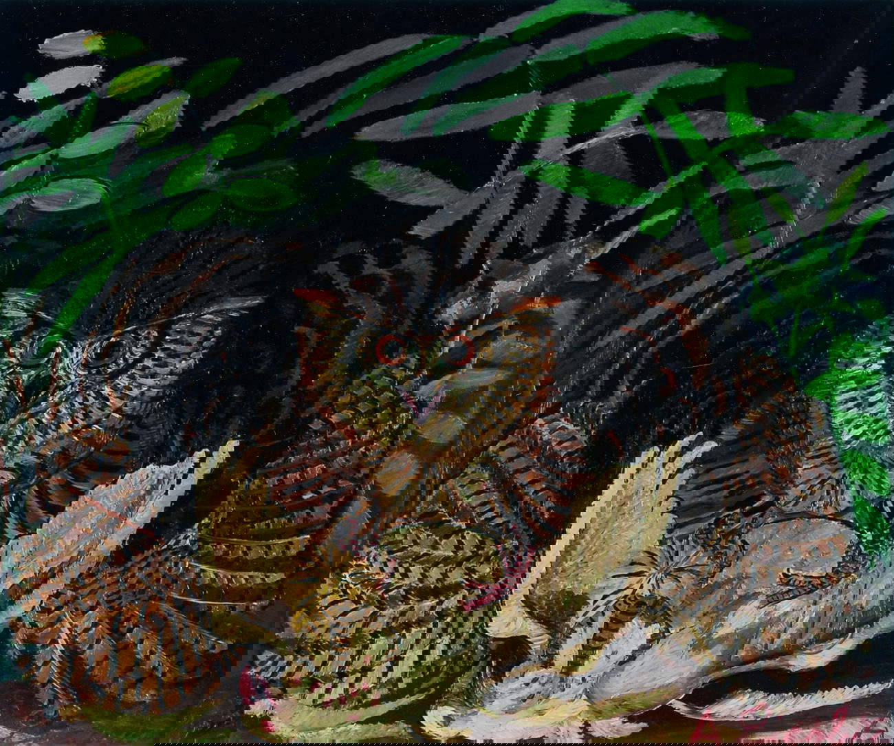 Antonio Ligabue, Owl Assaulting Bird (s.d., 1954-1956; oil on canvas, 60 x 70 cm; Private Collection)