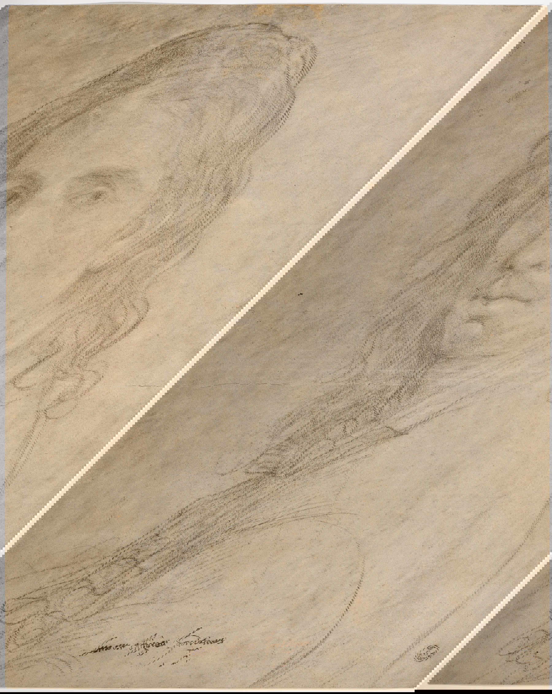 Luca Giordano, Selbstporträt (um 1670?; schwarzer Stein, weiße Kreide, graues Papier; Florenz, Uffizien, Gabinetto dei Disegni e delle Stampe) Luca Giordano, Selbstporträt (um 1670?; schwarzer Stein, weiße Kreide, graues Papier; Florenz, Uffizien, Gabinetto dei Disegni e delle Stampe)