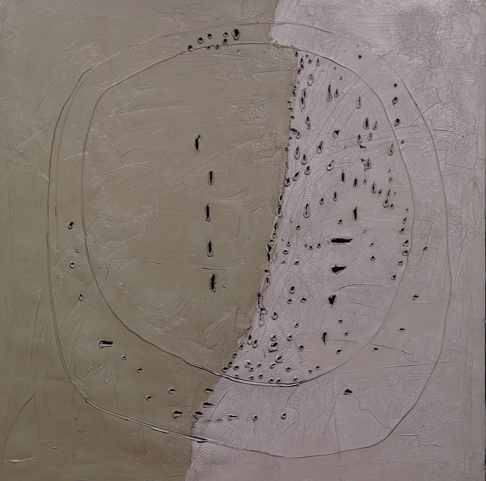 Lucio Fontana, Spatial Concept (1960; Öl auf Leinwand, Perforationen, Gravuren, Schnitte, 150 x 150 cm; Paris, Centre Pompidou, Musée National d'Art Moderne) Lucio Fontana, Spatial Concept (1960; Öl auf Leinwand, Perforationen, Gravuren, Schnitte, 150 x 150 cm; Paris, Centre Pompidou, Musée National d'Art Moderne)
