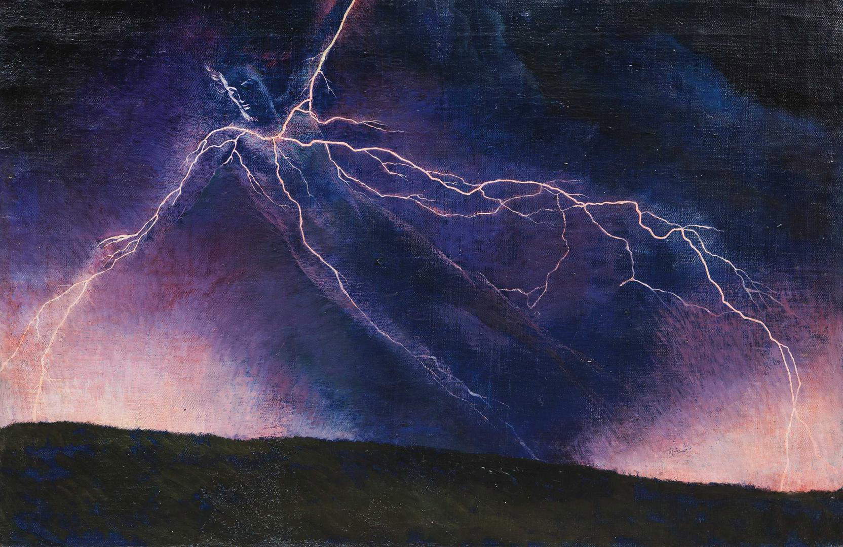 Luigi Russolo, Die Heiligkeit des Lichts (um 1910; Öl auf Leinwand, 56 x 87 cm) Luigi Russolo, Die Heiligkeit des Lichts (um 1910; Öl auf Leinwand, 56 x 87 cm)