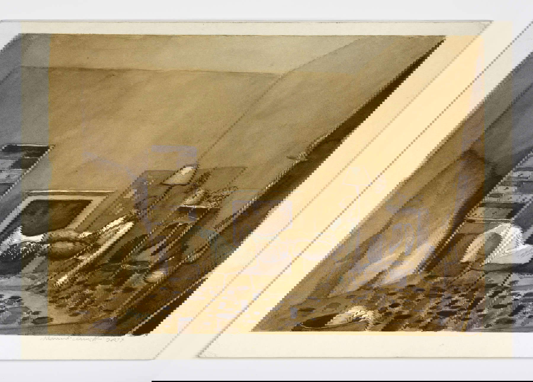 Manuele Cerutti, All hands sleep (2023 ; crayon et aquarelle sur papier, 16 x 23 cm) &copy; Manuele Cerutti. Avec l'aimable autorisation de l'artiste et de Guido Costa Projects. Photo : Cristina Leoncini