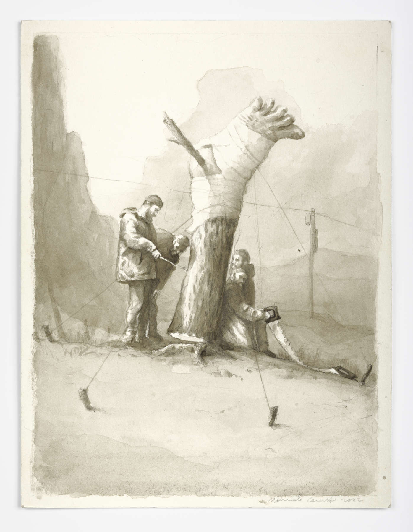 Manuele Cerutti, The Cut (2022 ; crayon et aquarelle sur papier, 22,5 x 17,3 cm) &copy; Manuele Cerutti. Avec l'aimable autorisation de l'artiste et de Guido Costa Projects. Photo : Cristina Leoncini