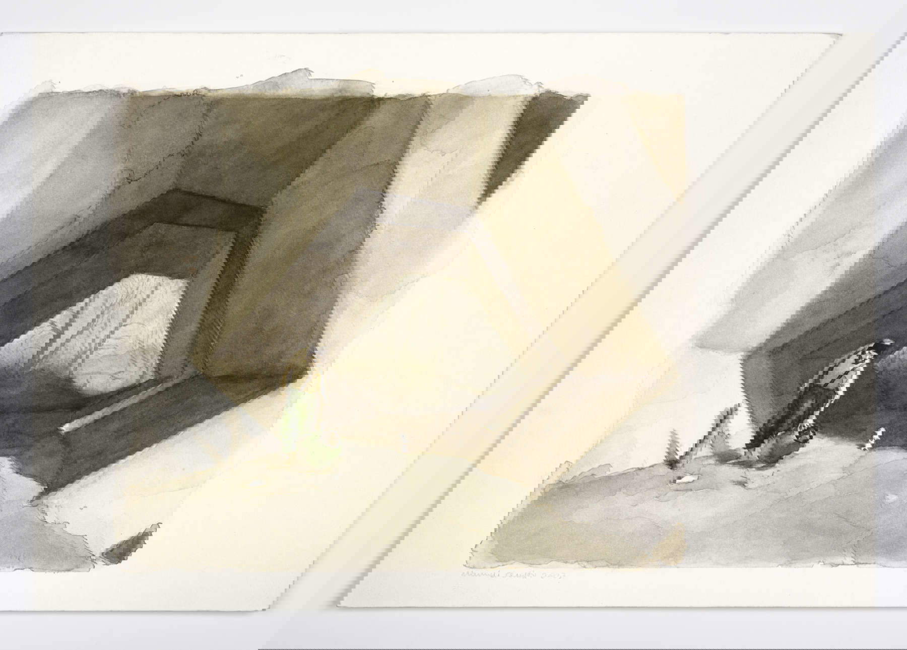 Manuele Cerutti, Breaking the spell (bridge with ferret) (2023 ; crayon et aquarelle sur papier, 19,6 x 28,7 cm) &copy; Manuele Cerutti. Avec l'aimable autorisation de l'artiste et de Guido Costa Projects. Photo : Cristina Leoncini