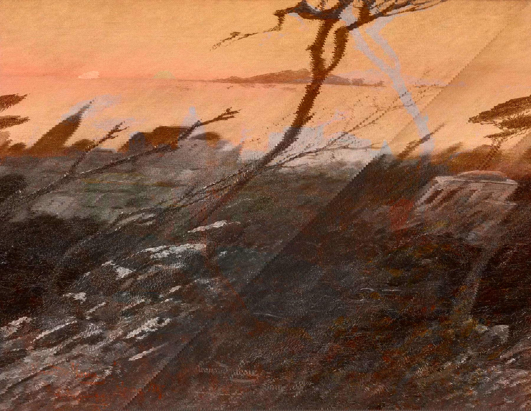 Mario De Maria, View of Capri with Sunset (1887; oil on canvas, 43 x 55 cm)