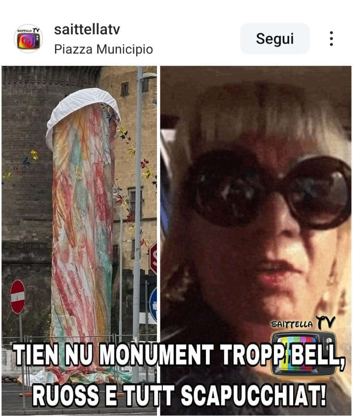 Mèmes et caricatures sur l'œuvre de Gaetano Pesce sur la Piazza Municipio à Naples Mèmes et caricatures sur l'œuvre de Gaetano Pesce sur la Piazza Municipio à Naples