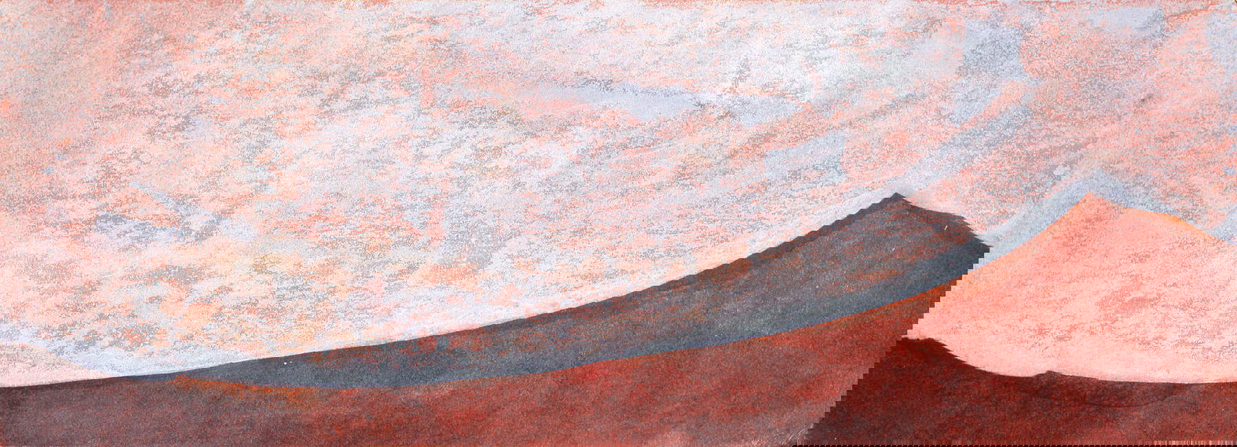 Michelangelo Antonioni, Die verzauberten Berge Nr. 143 (s.d.; Tempera auf Papier, 15,5 x 42,5 cm) © Enrica Antonioni Michelangelo Antonioni, Die verzauberten Berge Nr. 143 (s.d.; Tempera auf Papier, 15,5 x 42,5 cm) © Enrica Antonioni
