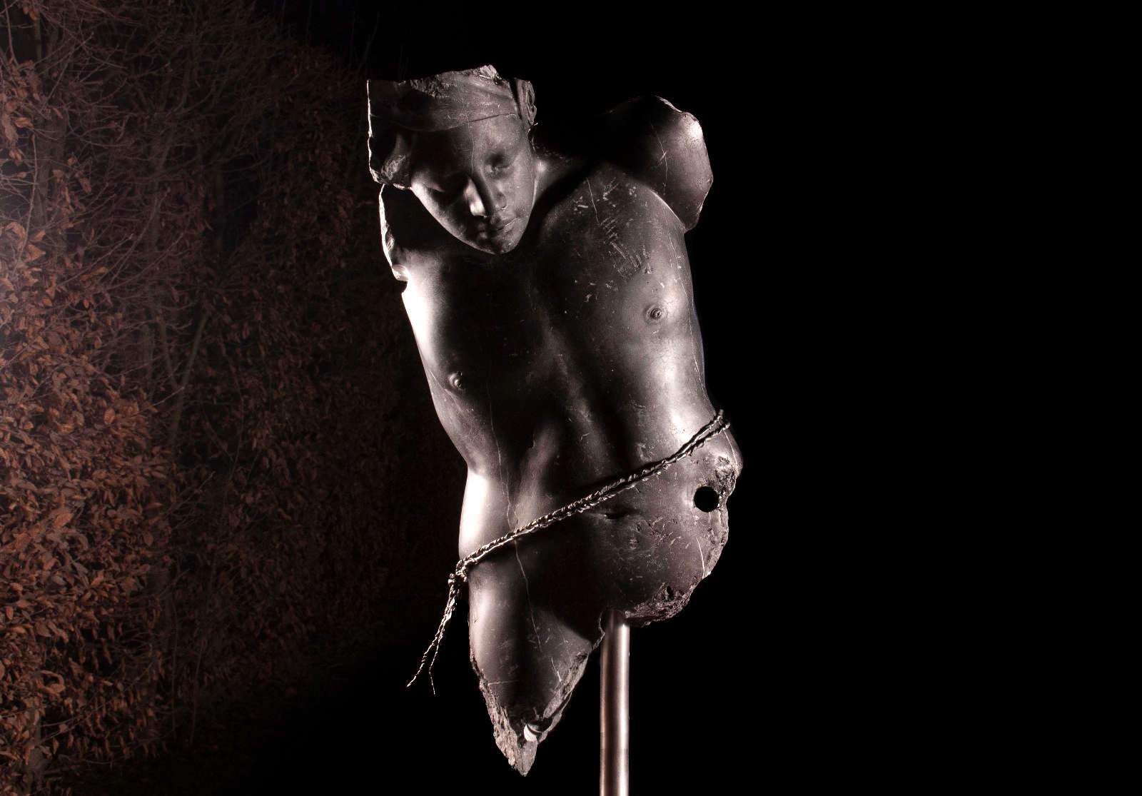 Michelangelo Galliani's first Bologna solo show: his St. Sebastian on display.