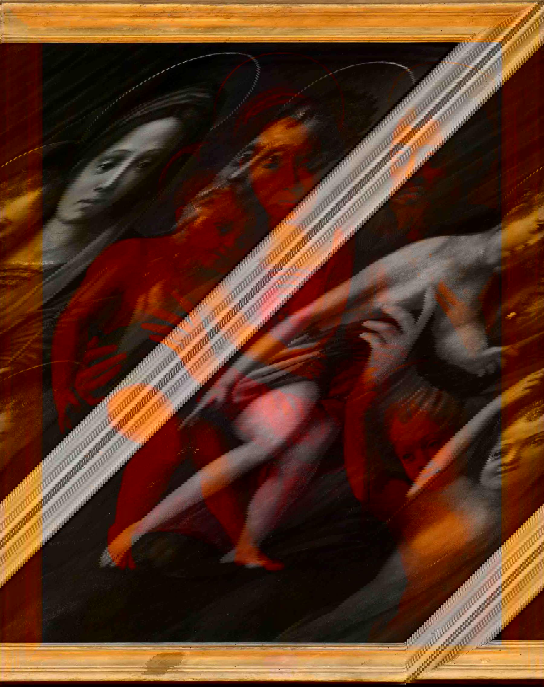 Michele delle Colombe (Florence, actif 1568-1580), Sainte Famille avec saint Jean (vers 1575 ; huile sur panneau, 103x81 cm ; Prato, Museo di Palazzo Pretorio, inv. 93)