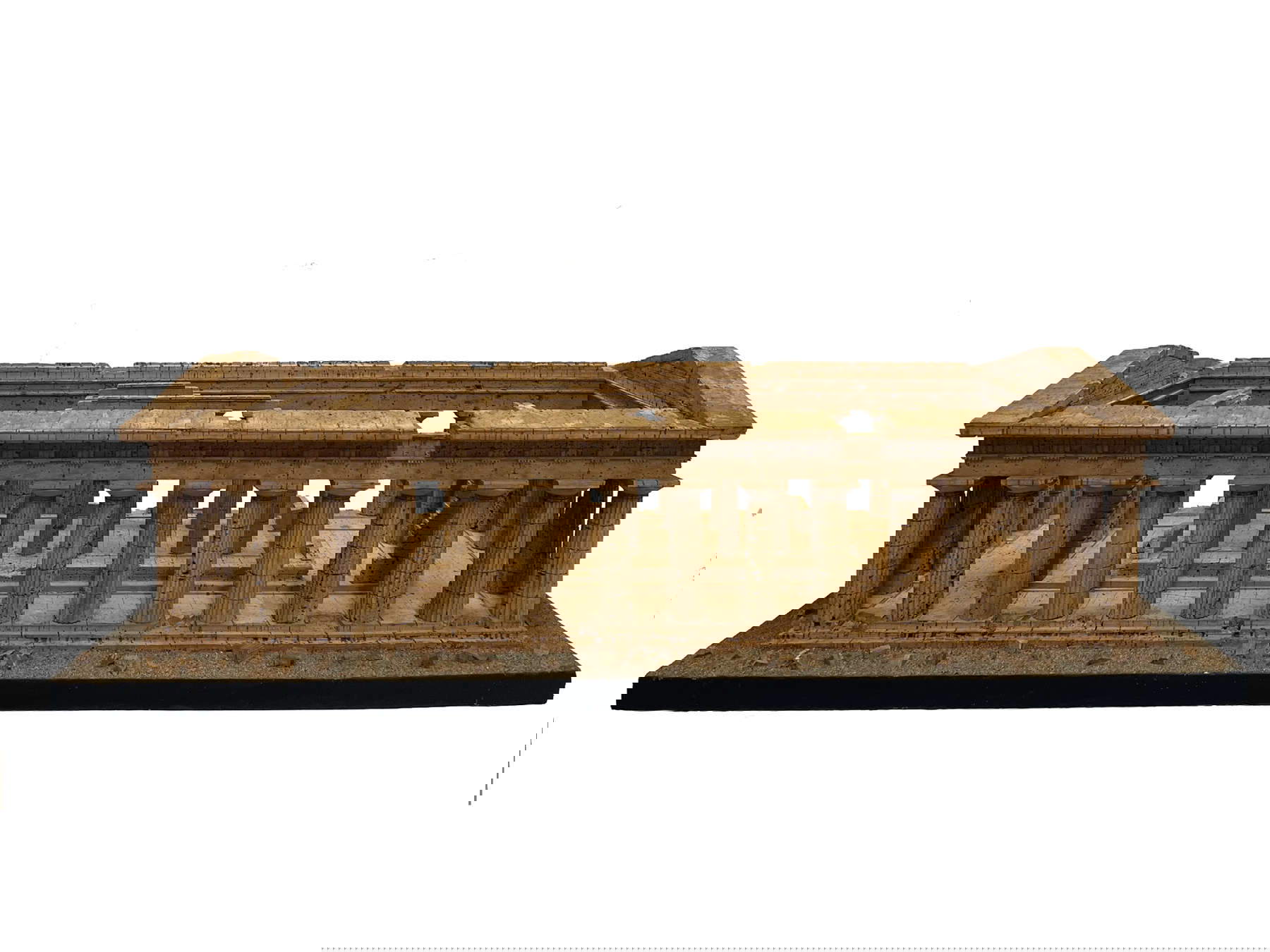 Model of the so-called Temple of Neptune in Paestum, first half of the 19th century, cork, wood and plant fibers, Castello di Agli&egrave;.