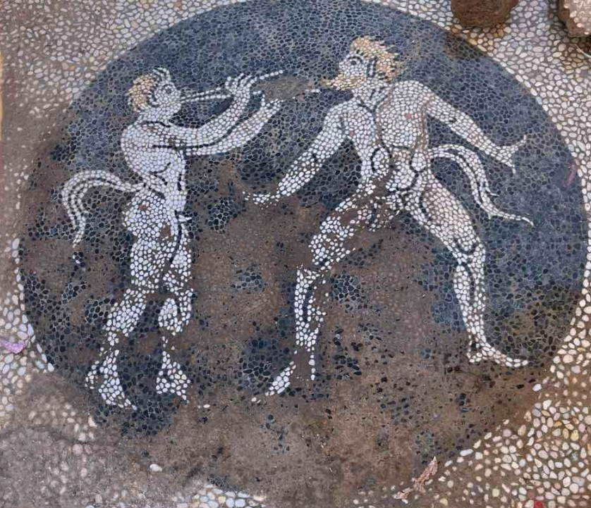 Greece, mosaic with two satyrs discovered