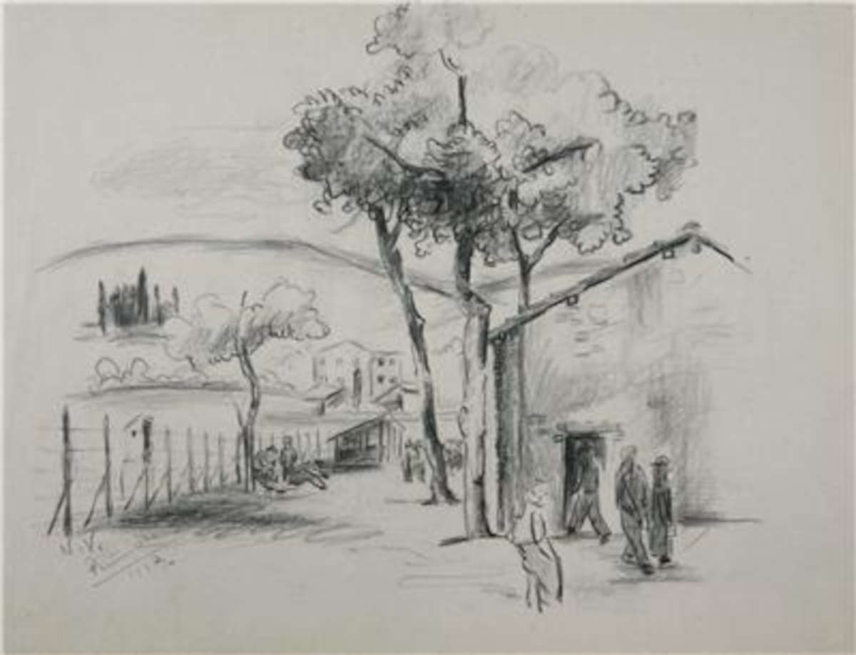 Nande Vidmar, Das Lager Renicci (1943; Kohle auf Papier, 271 x 354 mm; Ljubljana, Nationalmuseum für Zeitgeschichte)
 Nande Vidmar, Das Lager Renicci (1943; Kohle auf Papier, 271 x 354 mm; Ljubljana, Nationalmuseum für Zeitgeschichte)