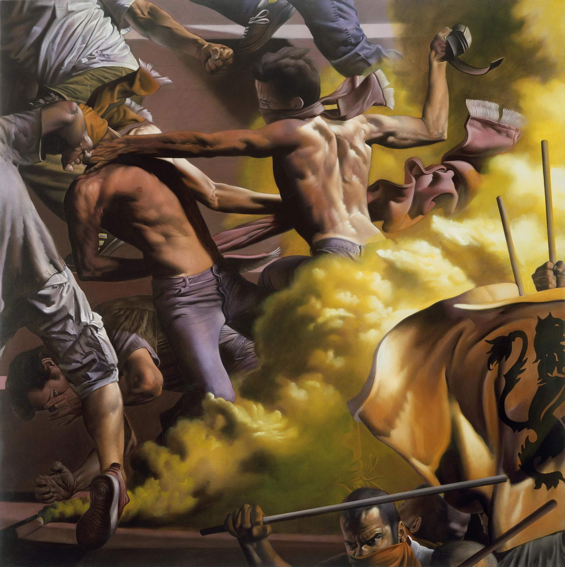 Nicola Verlato, Hooligans 2 (2002; olio su tela, 200x200 cm) Nicola Verlato, Hooligans 2 (2002; olio su tela, 200x200 cm)