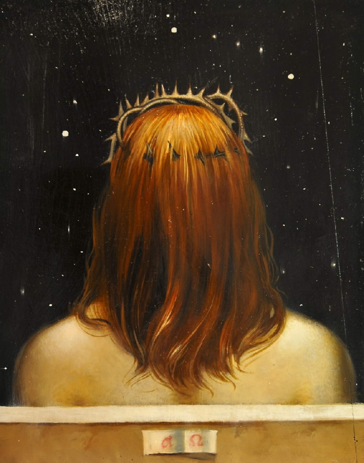 Bild: Omar Galliani, Sui tuoi passi (2023-2024; Tempera grassa auf antiker Nussbaumplatte, 48 x 38 cm). Foto: Luca Trascinelli