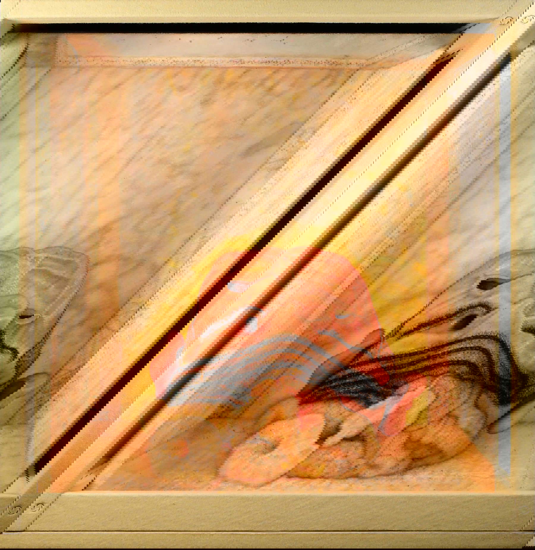 Oscar Giaconia, PARASITE SOUFFLÈ (2024; Öl auf koaguliertem TNT in harzbeschichteter TNT-Hülle, 42 x 40 cm). Foto: Paolo Biava. Mit freundlicher Genehmigung von OG STUDIO und Monitor Oscar Giaconia, PARASITE SOUFFLÈ (2024; Öl auf koaguliertem TNT in harzbeschichteter TNT-Hülle, 42 x 40 cm). Foto: Paolo Biava. Mit freundlicher Genehmigung von OG STUDIO und Monitor