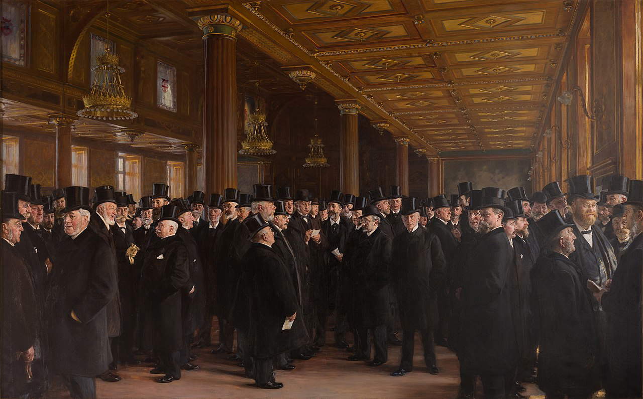 Peder Severin Kr&oslash;yer, Dalla Borsa di Copenaghen (1895; olio su tela, 254 x 409 cm; Copenaghen, Borsa di Copenaghen)