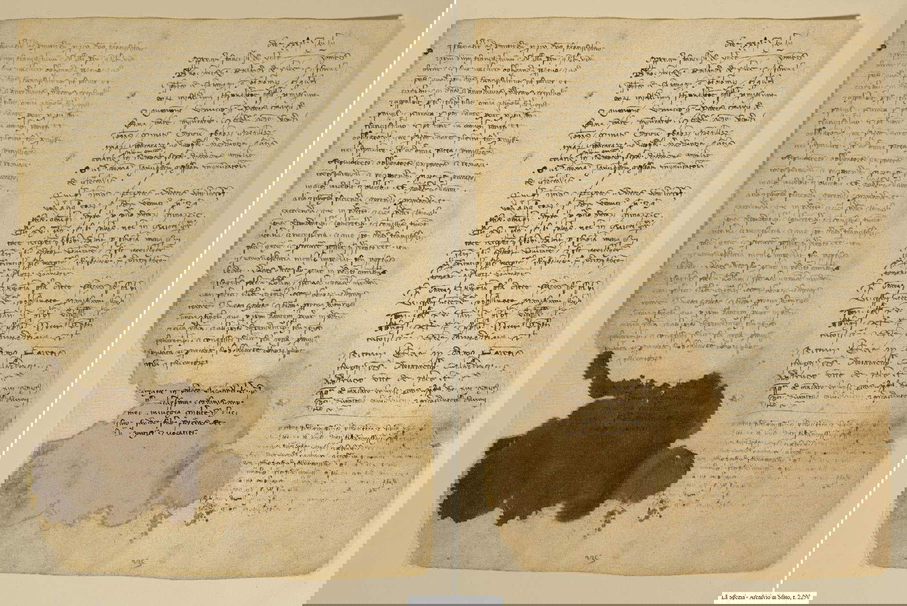 The back of tabula I of the cartulary of Giovanni Parente di Stupio, with the mandatum conferred on Dante. State Archives of La Spezia, Notarial Archives of La Spezia, Pace di Dante, c. 270v The back of tabula I of the cartulary of Giovanni Parente di Stupio, with the mandatum conferred on Dante. State Archives of La Spezia, Notarial Archives of La Spezia, Pace di Dante, c. 270v