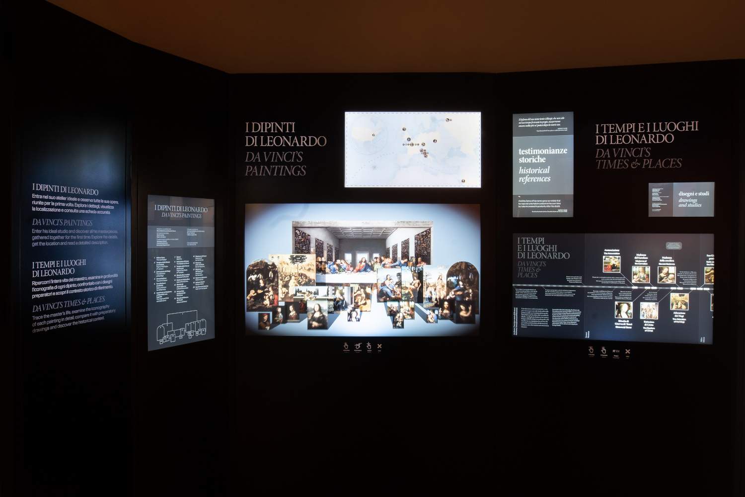 Au musée Leonardo3, un mur interactif inédit rassemble vingt tableaux de Léonard de Vinci. 