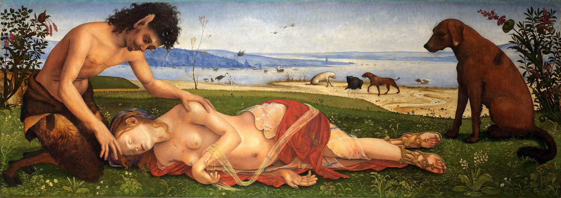 Piero di Cosimo, Mort de Procri (vers 1495 ; huile sur panneau, 65,4 x 184,2 cm ; Londres, National Gallery)