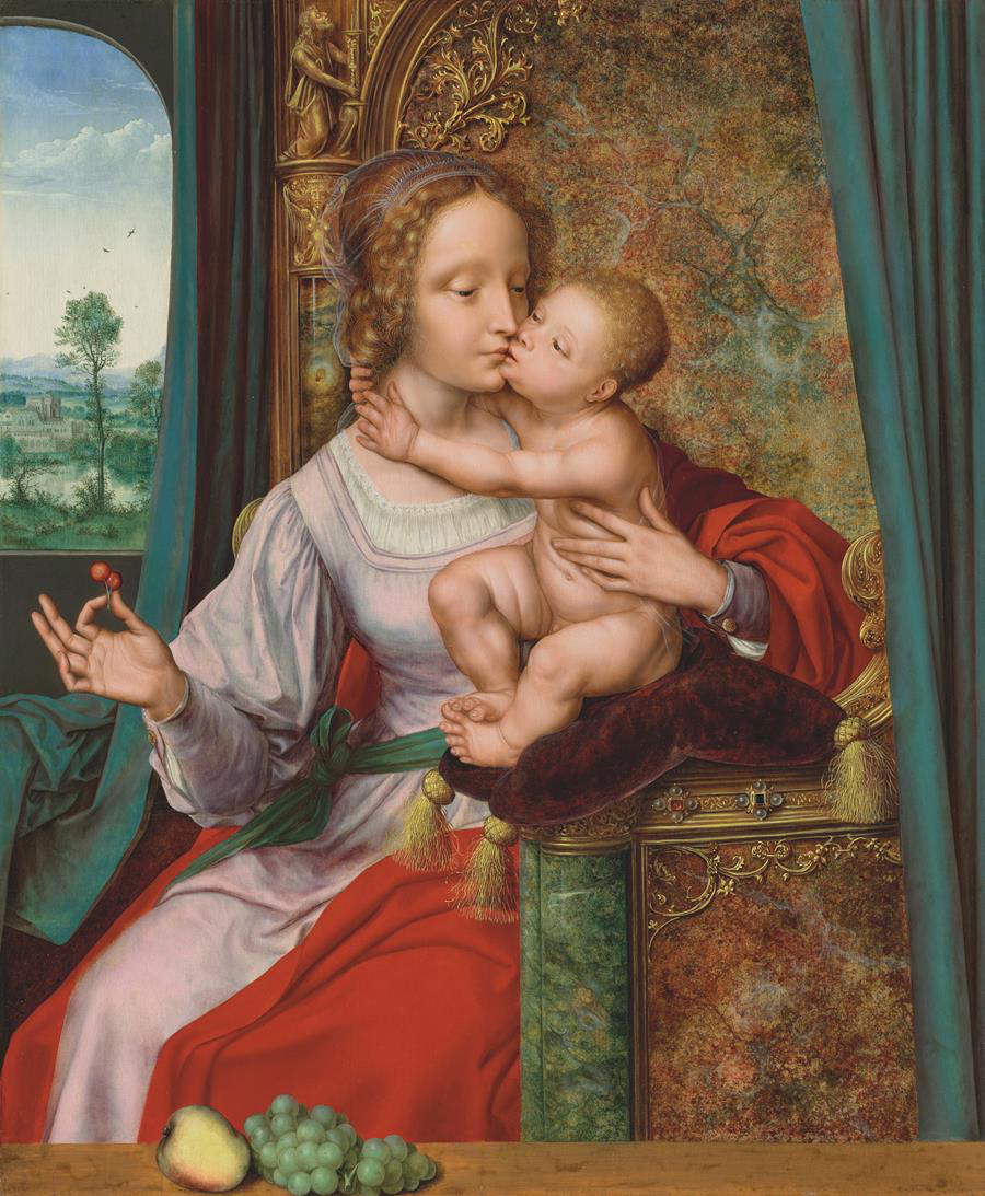 Quentin Metsys, Madonna mit den Kirschen (um 1529; Öl auf Tafel, 75,3 x 62,9 cm) Quentin Metsys, Madonna mit den Kirschen (um 1529; Öl auf Tafel, 75,3 x 62,9 cm)