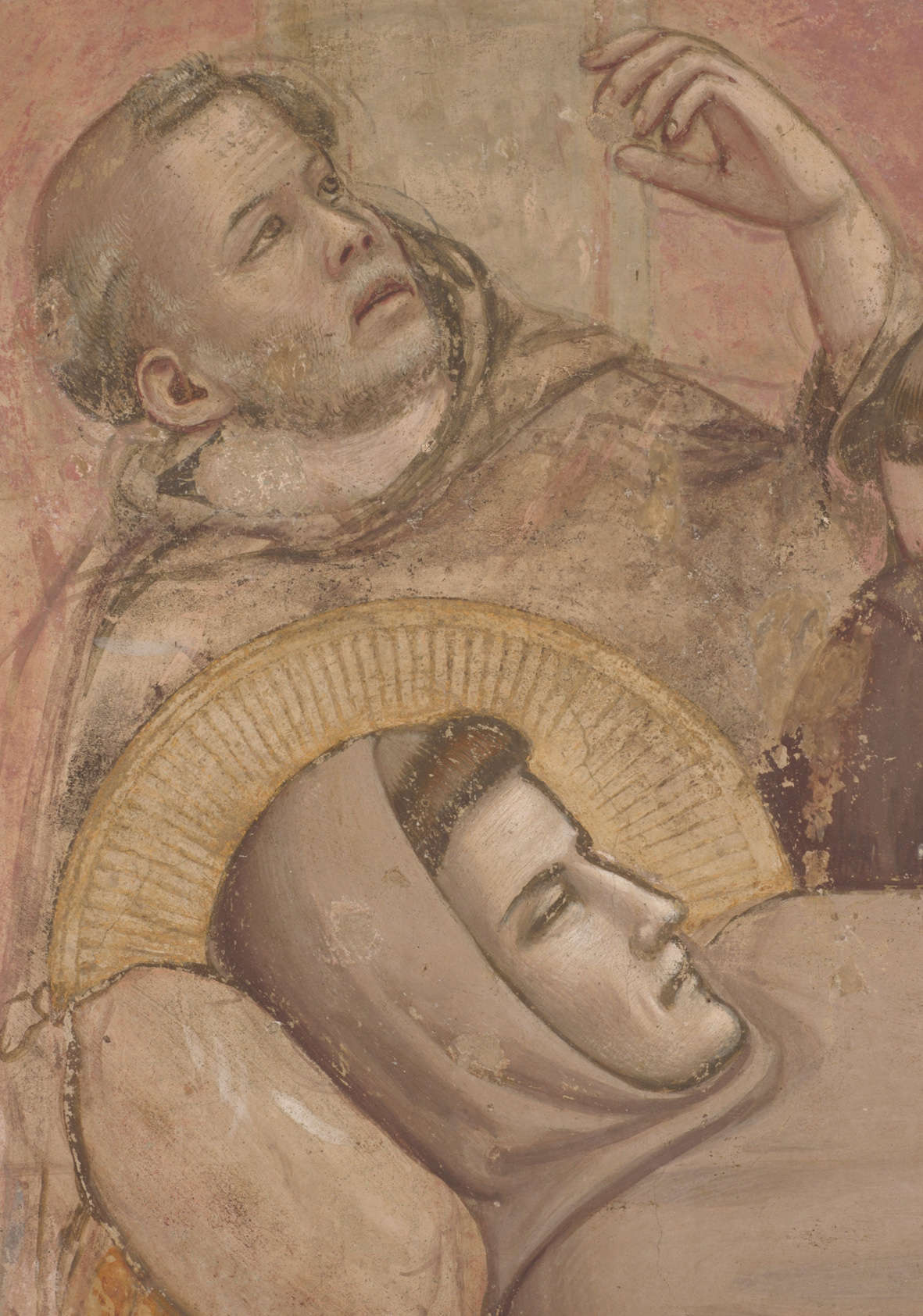 Transito di san Francesco: Detail der Gesichter vor der Reinigung. Foto: Ottaviano Caruso Transito di san Francesco: Detail der Gesichter vor der Reinigung. Foto: Ottaviano Caruso