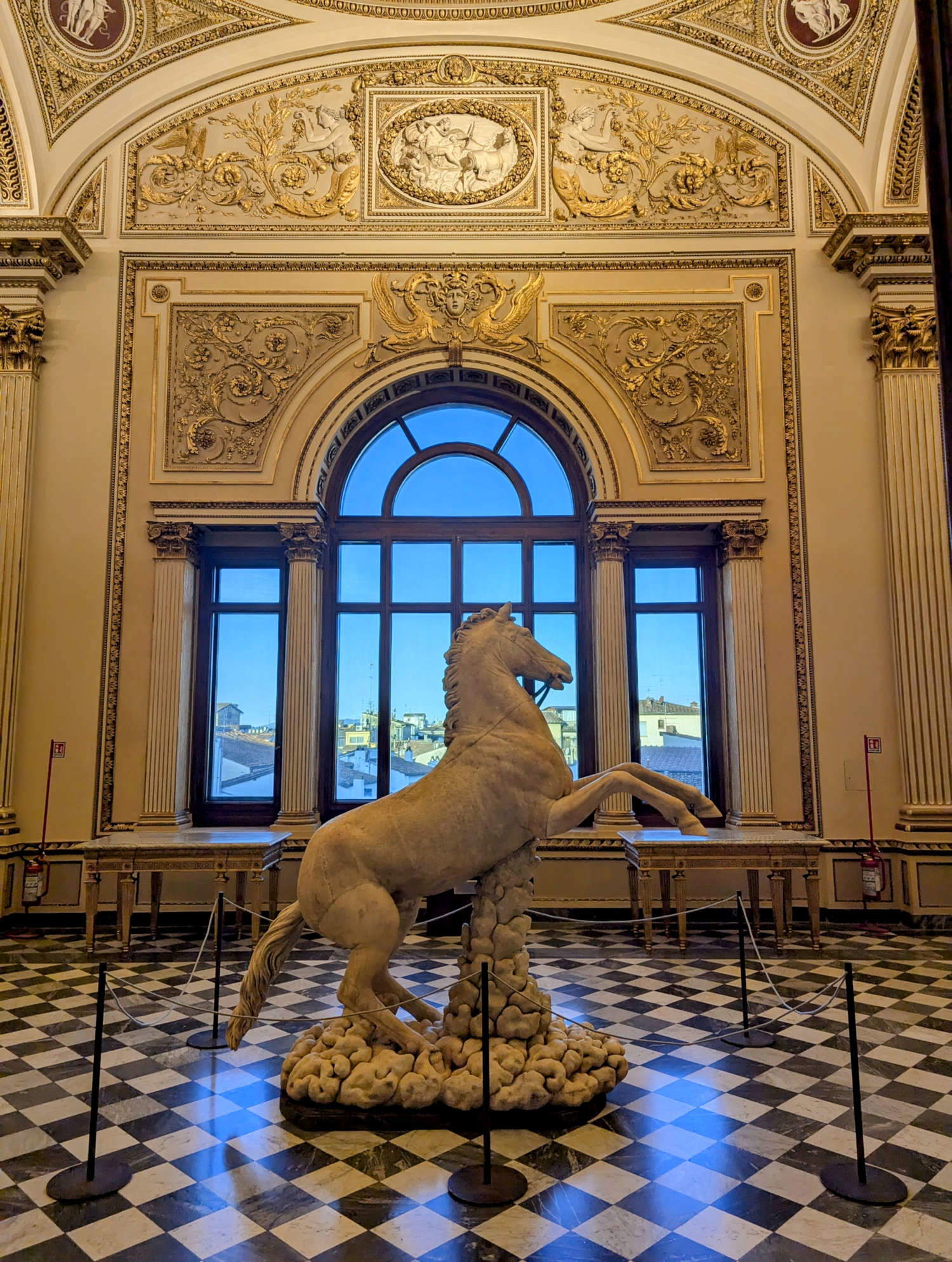 The rearrangement of the Sala della Niobe at the Uffizi.