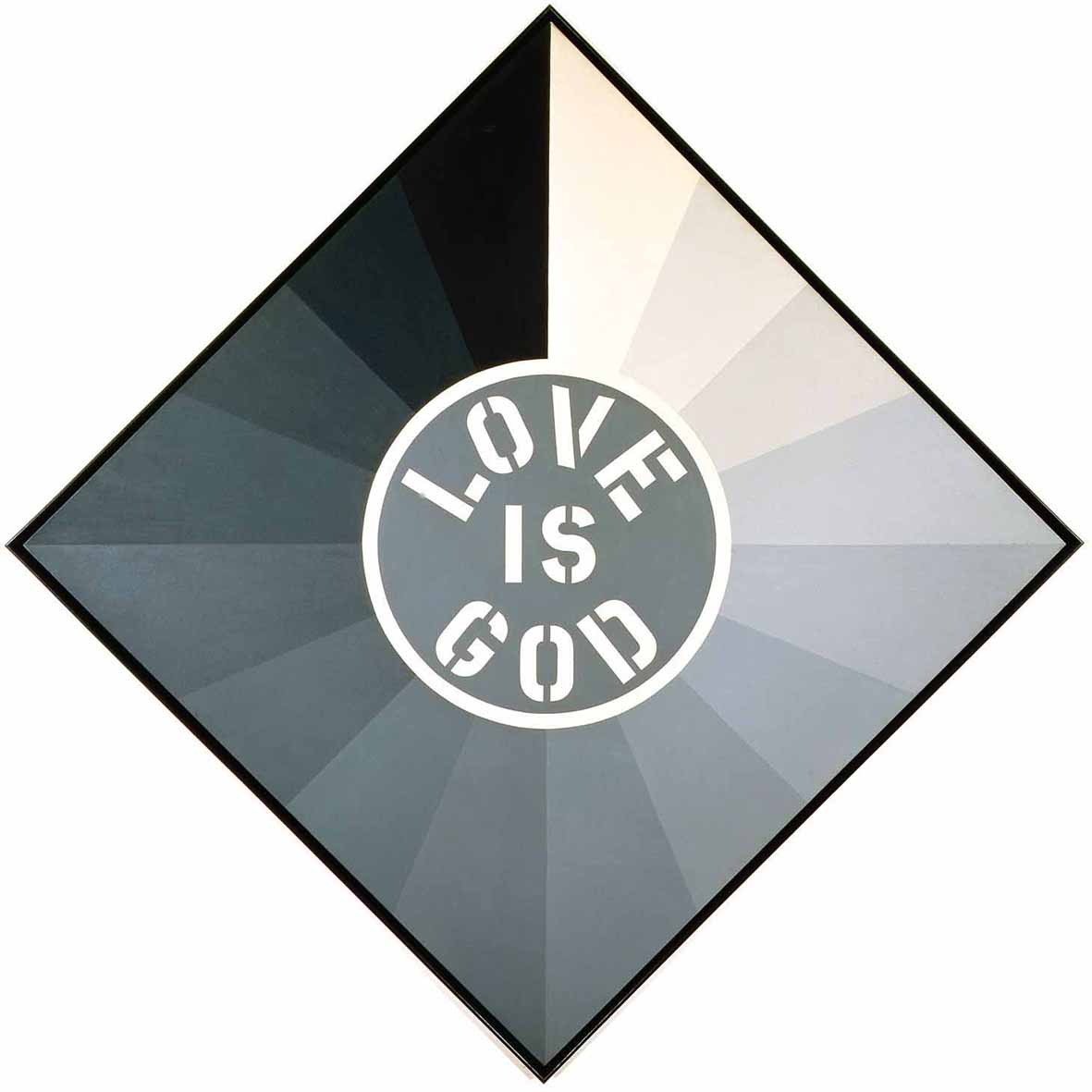 Robert Indiana, Love Is God (1964; olio su tela, 172.7 &times; 172.7 cm) &copy; 2024 Morgan Art Foundation Ltd./ Artists Rights Society (ARS), Su concessione di The Robert Indiana Legacy Initiative