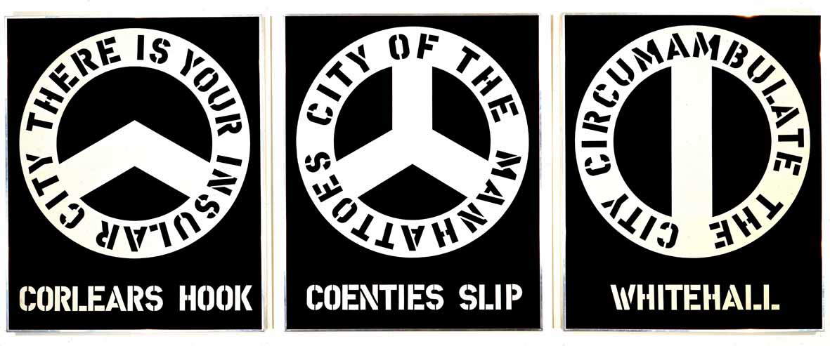 Robert Indiana, The Melville Triptych (1962; olio su tela, 152.4 &times; 365.8 cm). Foto: Todd White Art Fotography &copy; 2024 Morgan Art Foundation Ltd./ Artists Rights Society (ARS), Su concessione di The Robert Indiana Legacy Initiative