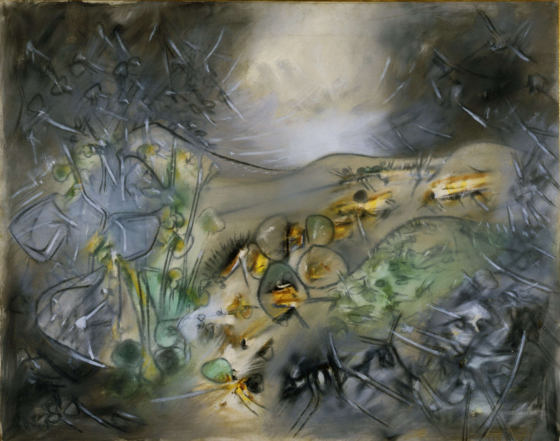 Robert Matta, Alba sulla Terra (1952; olio su tela, 95,5 × 122 cm; Venezia, Ca’ Pesaro- Galleria Internazionale d’Arte Moderna,  acquisto alla mostra personale presso il Museo Correr, 1953, inv. 2001) © Roberto Matta, by SIAE 2024 Robert Matta, Alba sulla Terra (1952; olio su tela, 95,5 × 122 cm; Venezia, Ca’ Pesaro- Galleria Internazionale d’Arte Moderna,  acquisto alla mostra personale presso il Museo Correr, 1953, inv. 2001) © Roberto Matta, by SIAE 2024
