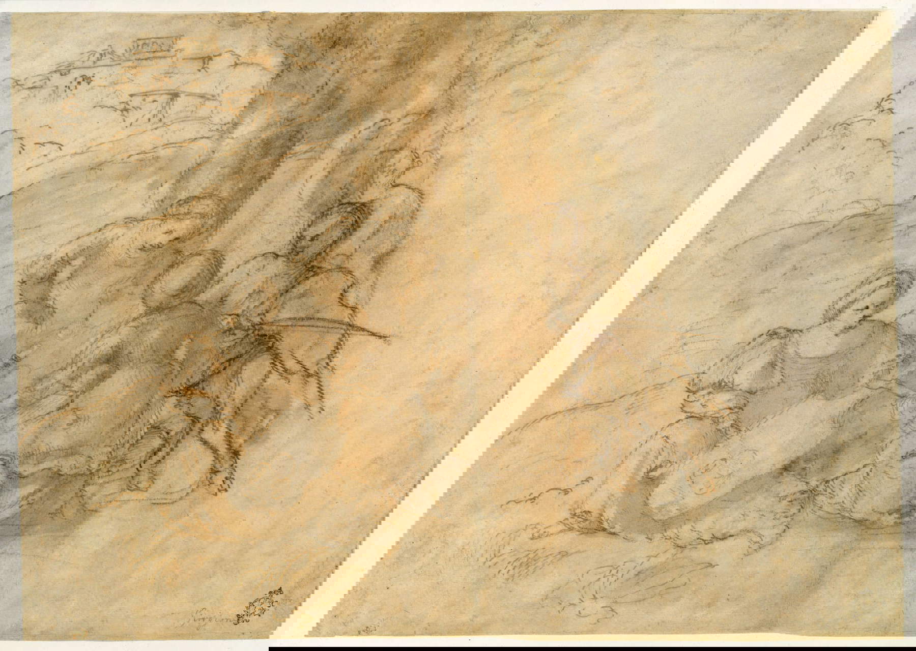 Girolamo Romani detto Romanino, Concerto campestre (1520-1530 circa; penna e inchiostro bruno, acquerello bruno e gesso nero su carta, 29,1 x 40,9 cm; New York, The Metropolitan Museum of Art