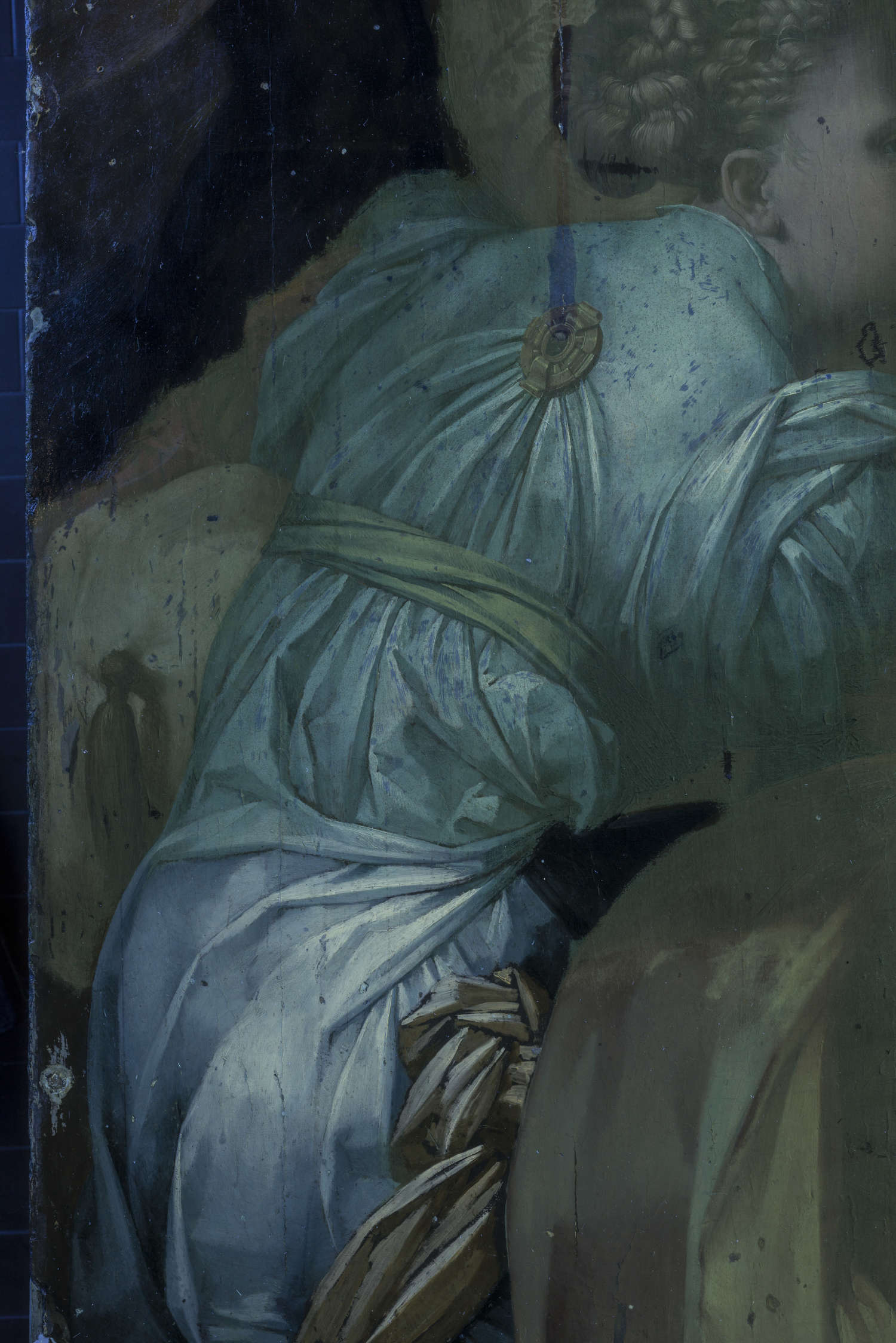 Rosso Fiorentino, Déposition du Christ de la croix, San Sepolcro, église de San Lorenzo. Image en ultraviolet d'un détail de la peinture pendant l'opération de nettoyage.