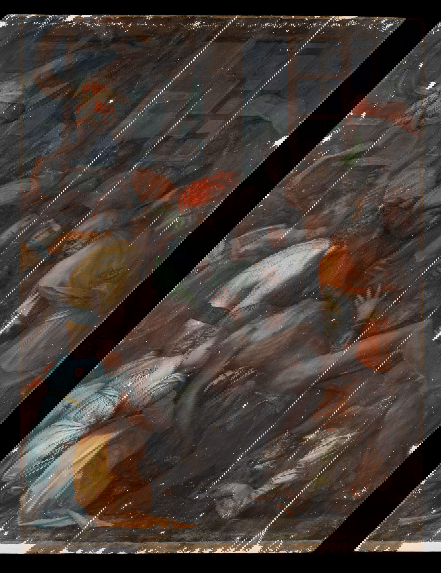 Rosso Fiorentino, Déposition du Christ de la croix, San Sepolcro, église de San Lorenzo. Image en lumière diffuse de la peinture pendant la restauration, à la fin du nettoyage et en cours de plâtrage.