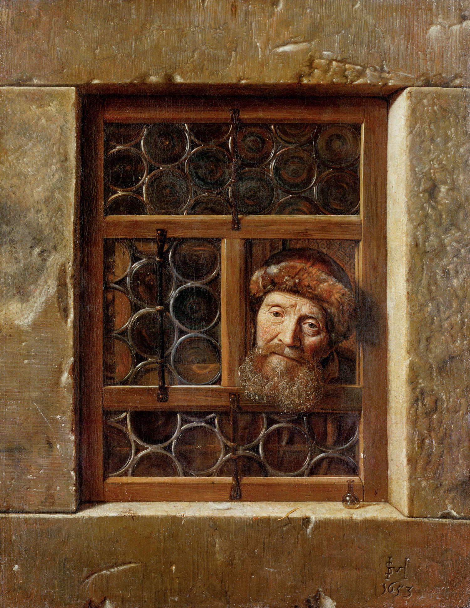 Samuel van Hoogstraten, Uomo vecchio alla finestra (datato 1653; tela, 111 x 86,5 cm; Vienna, Kunsthistorisches Museum)