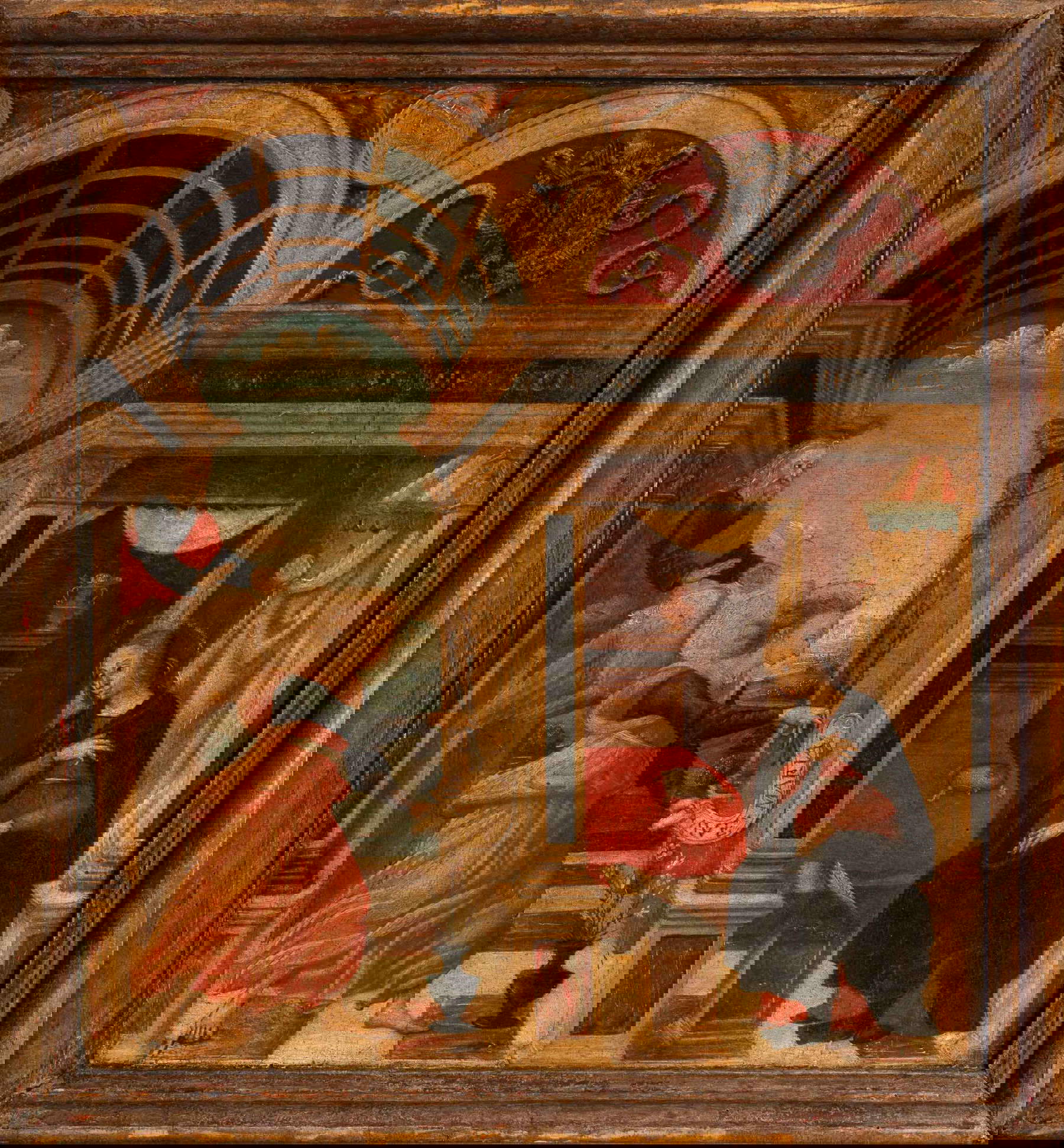 École florentine, Annonciation (vers 1500 ; tempera sur panneau, 70X65 cm ; Prato, Museo di Palazzo Pretorio, inv. 1179)