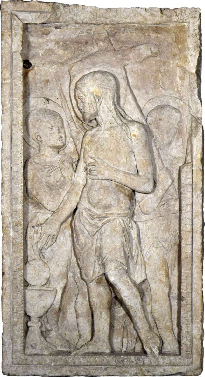 Suiveur de Donatello, Le sang du Rédempteur (vers 1450 ; pierre calcaire ; Mantoue, Palais ducal) Suiveur de Donatello, Le sang du Rédempteur (vers 1450 ; pierre calcaire ; Mantoue, Palais ducal)