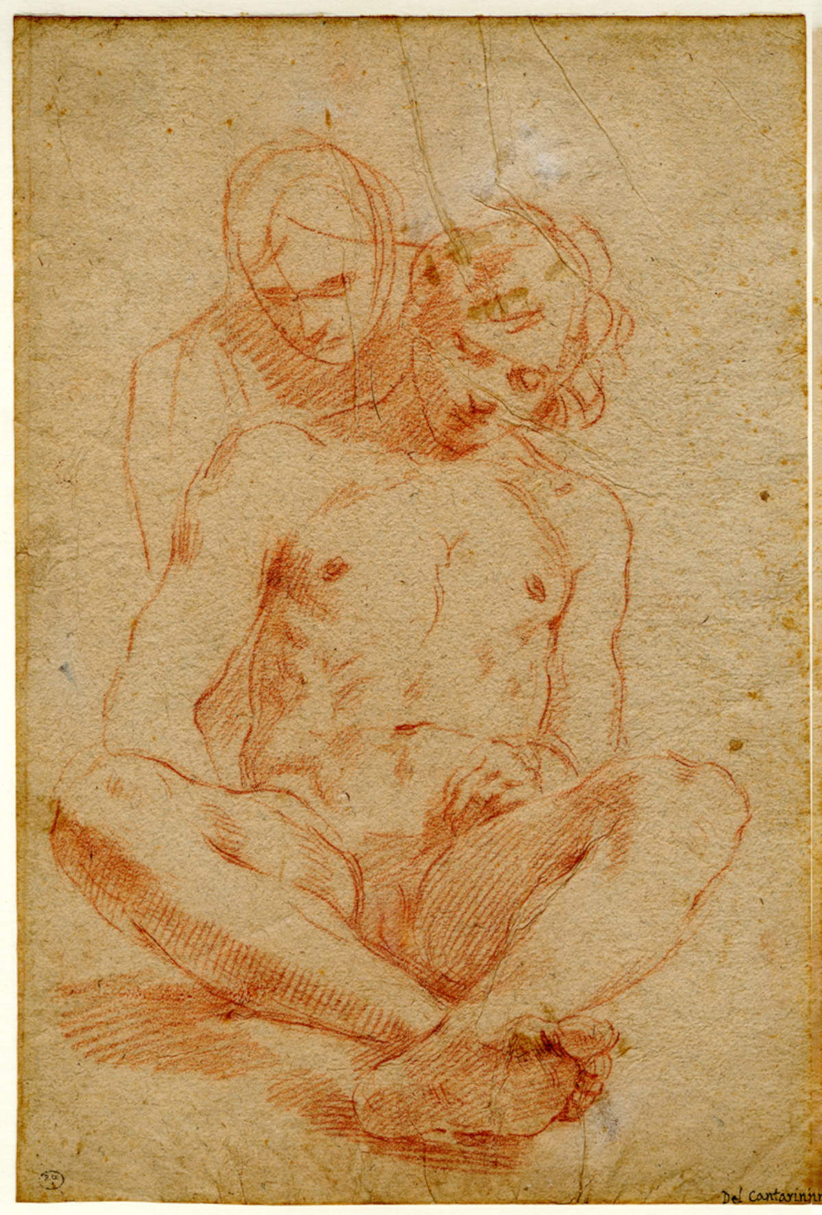 Simone Cantarini, Studio per una Pietà (pietra rossa su carta, 285 x 256 mm; Pesaro, Biblioteca Oliveriana)