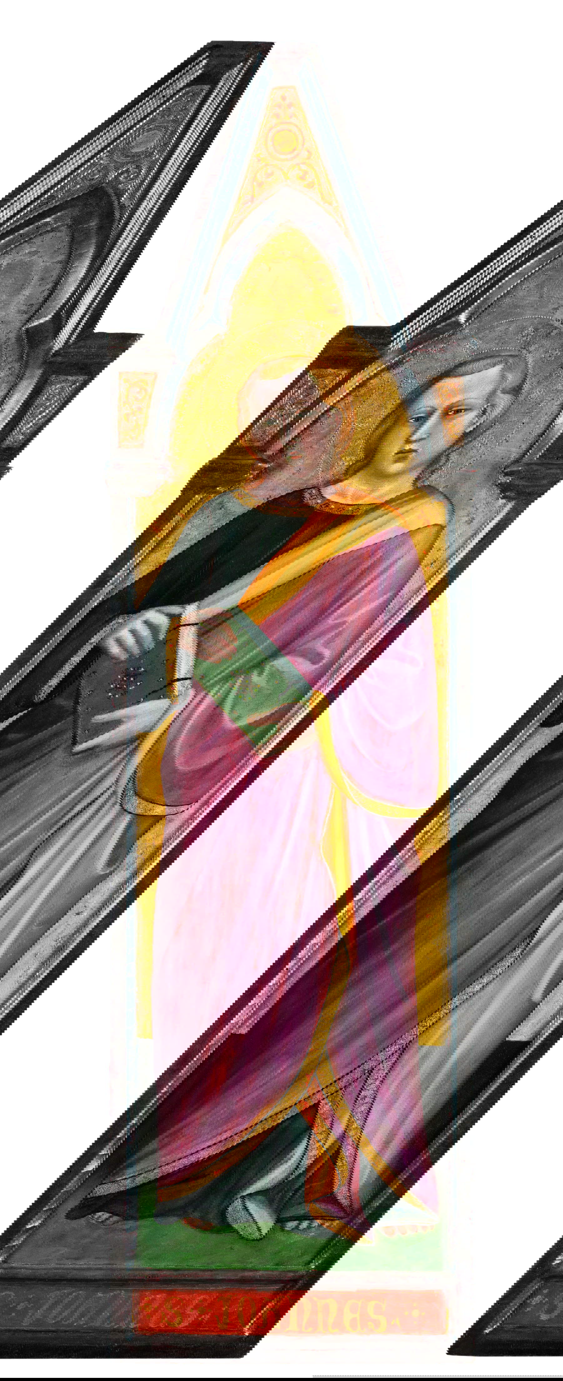 Spinello di Luca Spinelli conocido como Spinello Aretino, San Juan Evangelista (temple sobre tabla con fondo dorado; 32 x 115 cm)