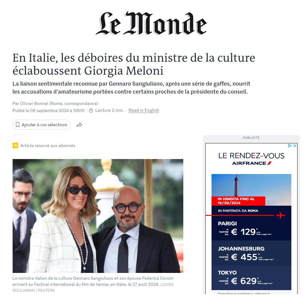 Reazioni della stampa internazionale allo scandalo Sangiuliano-Boccia