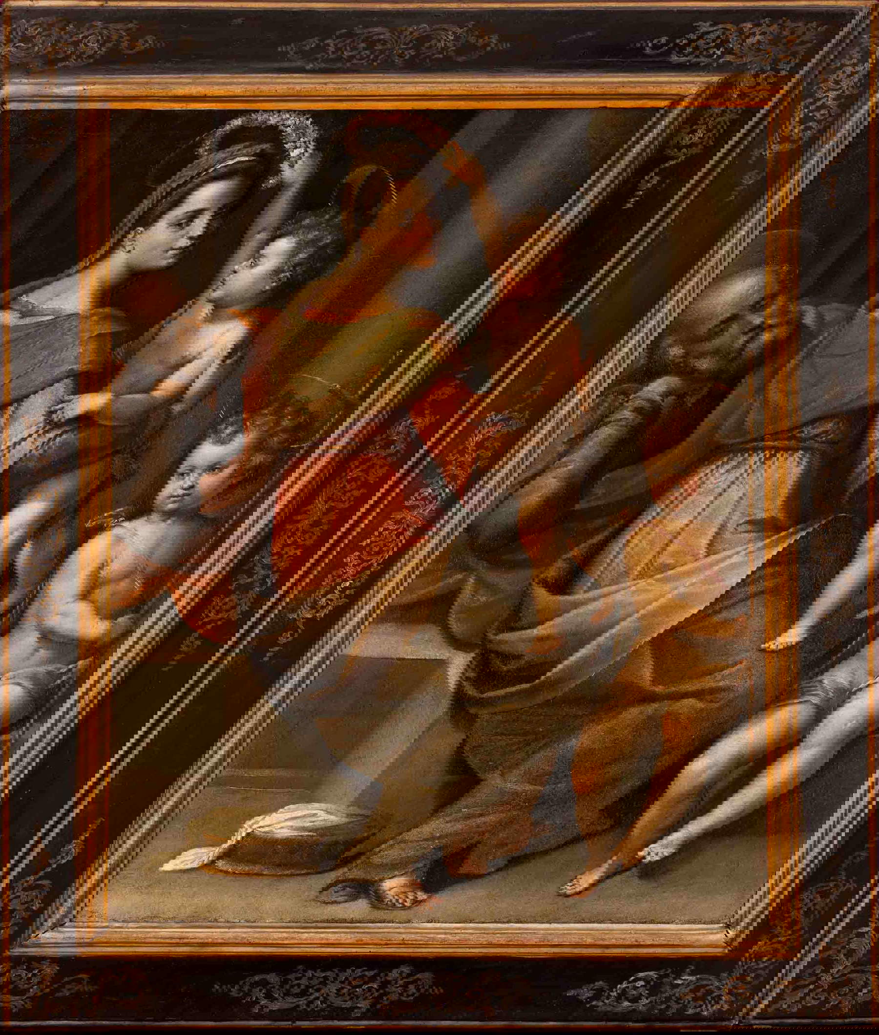 Stefano Pieri (Florence 1544-1629) (attribué), Sainte Famille avec saint Jean (vers 1590 ; huile sur toile, 128x110 cm ; Prato, Museo di Palazzo Pretorio, inv. 1215)