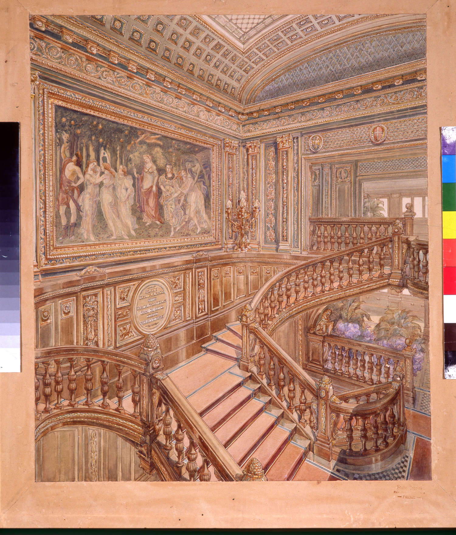 Studio Coppedè, Perspective of the Conte Grande Staircase (1926-28; watercolor on paper; Genoa, Wolfsoniana - Palazzo Ducale Fondazione per la Cultura, inv. GX1993.487) Studio Coppedè, Perspective of the Conte Grande Staircase (1926-28; watercolor on paper; Genoa, Wolfsoniana - Palazzo Ducale Fondazione per la Cultura, inv. GX1993.487)